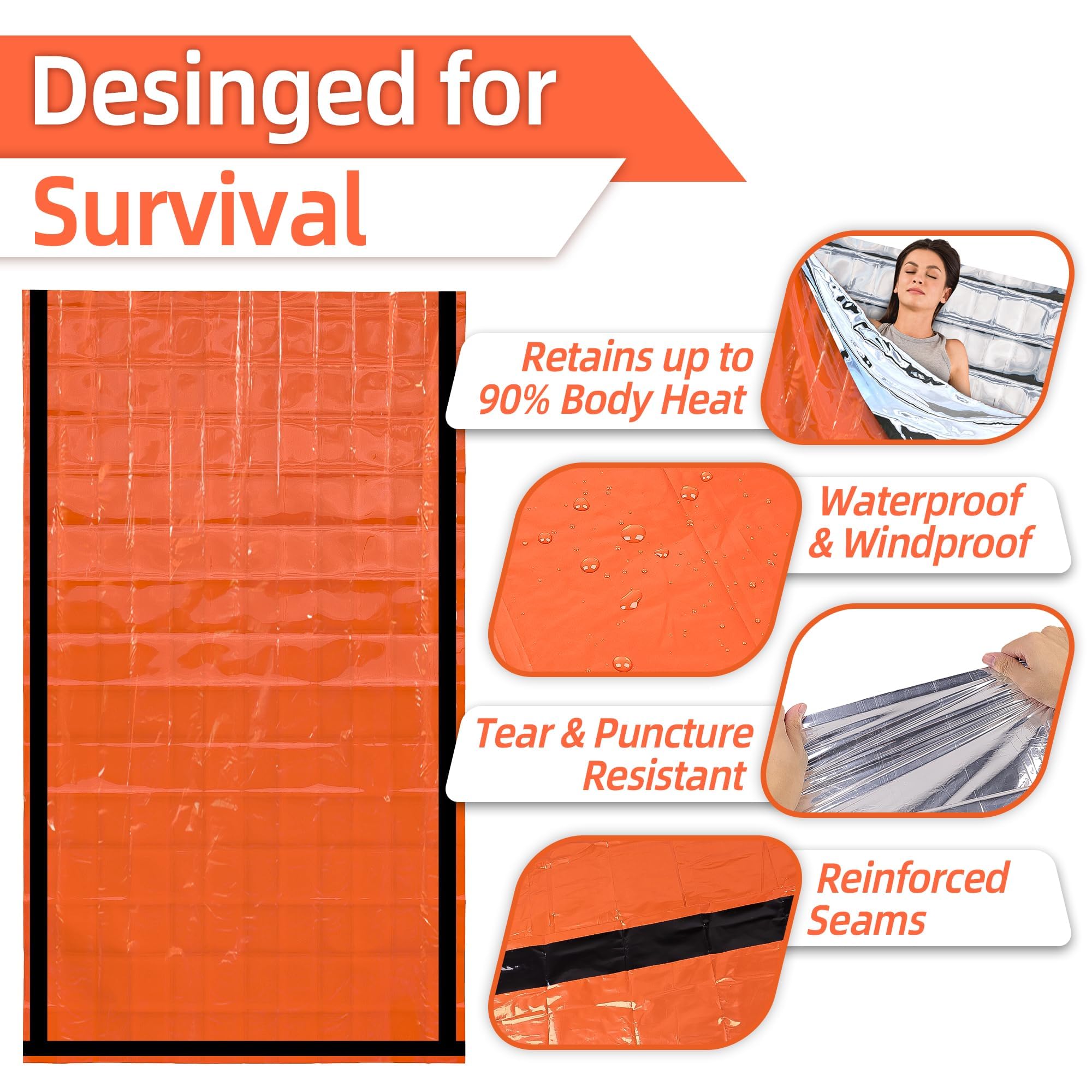 Deecam Emergency Sleeping Bag, 4 Pack Survival Bivy Sack Mylar Thermal Emergency Blanket Waterproof Lightweight Portable Shelter for Camping Gear Hiking Travel Outdoor Activities Backpacking