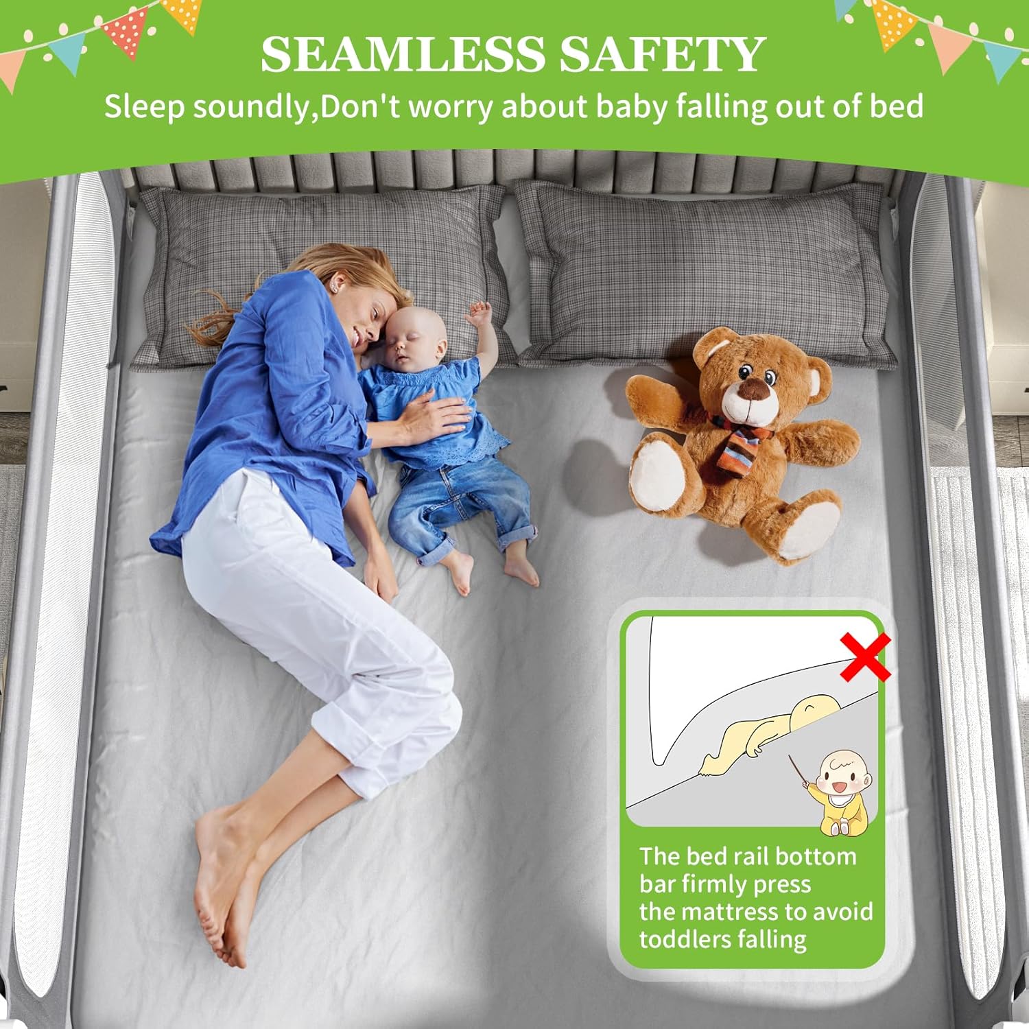 yulongtengfei 3-Piece King Size Bed Rail for Toddlers - Adjustable Height Guard with Sturdy Installation, Kids Safety Bed Rail for King Size Bed
