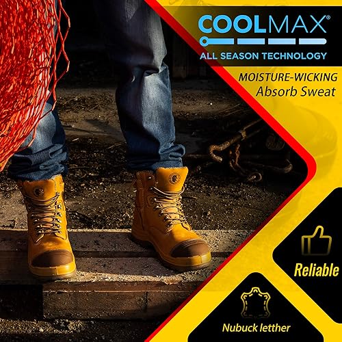 Miniatura 2 de ROCKROOSTER Botas de trabajo para hombre, 7 pulgadas, punta de acero, cremallera lateral, zapatos de cuero aceitado de seguridad antideslizantes,