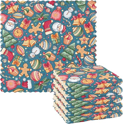 KLL Festive Christmas Cartoon Style Microfiber Towel Table Tea Towels Kitchen Blue Kitchen Hand Towels Cotton Terry Dish Cloths for Kitchen