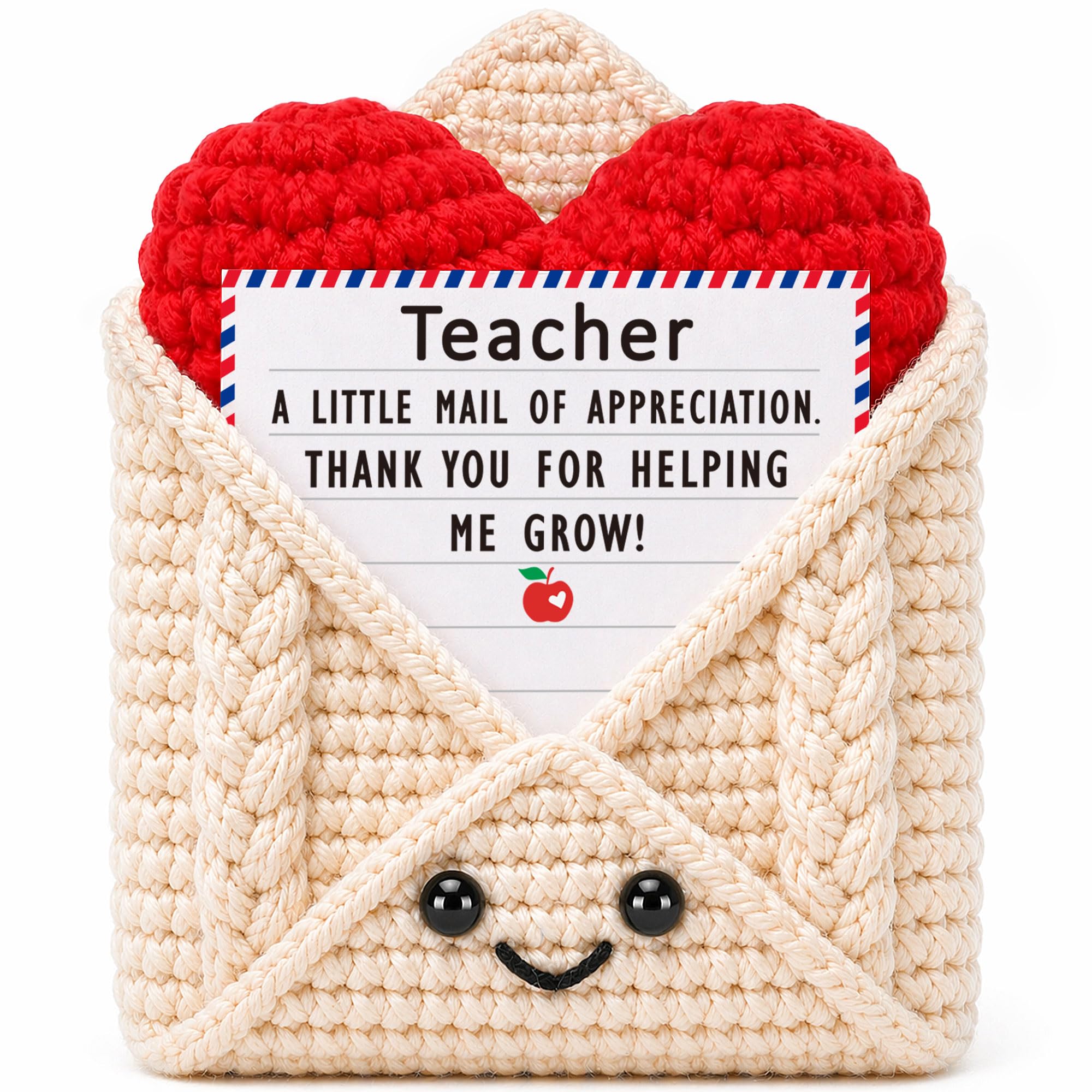Teacher Gifts, Teacher Appreciation Gifts, Thank You Gift for Teachers Mentor Educator, Gift Idea for Teacher's Day Birthday Graduation Retirement Christmas Valentines, Handmade Crochet Heart Envelope