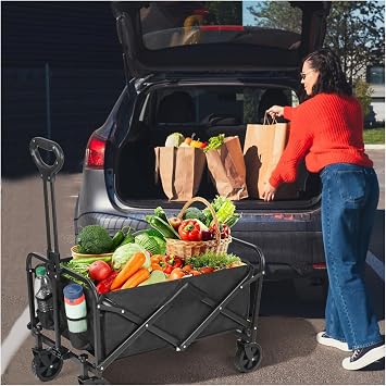 Foldable Market Trolley, 150 kg Carrying Capacity, Sturdy Steel Body, Thick Wheels with Brake System, Waterproof Design, 360 Degree Maneuver, Wagon Carrying Trolley For Camping, Beach, Market