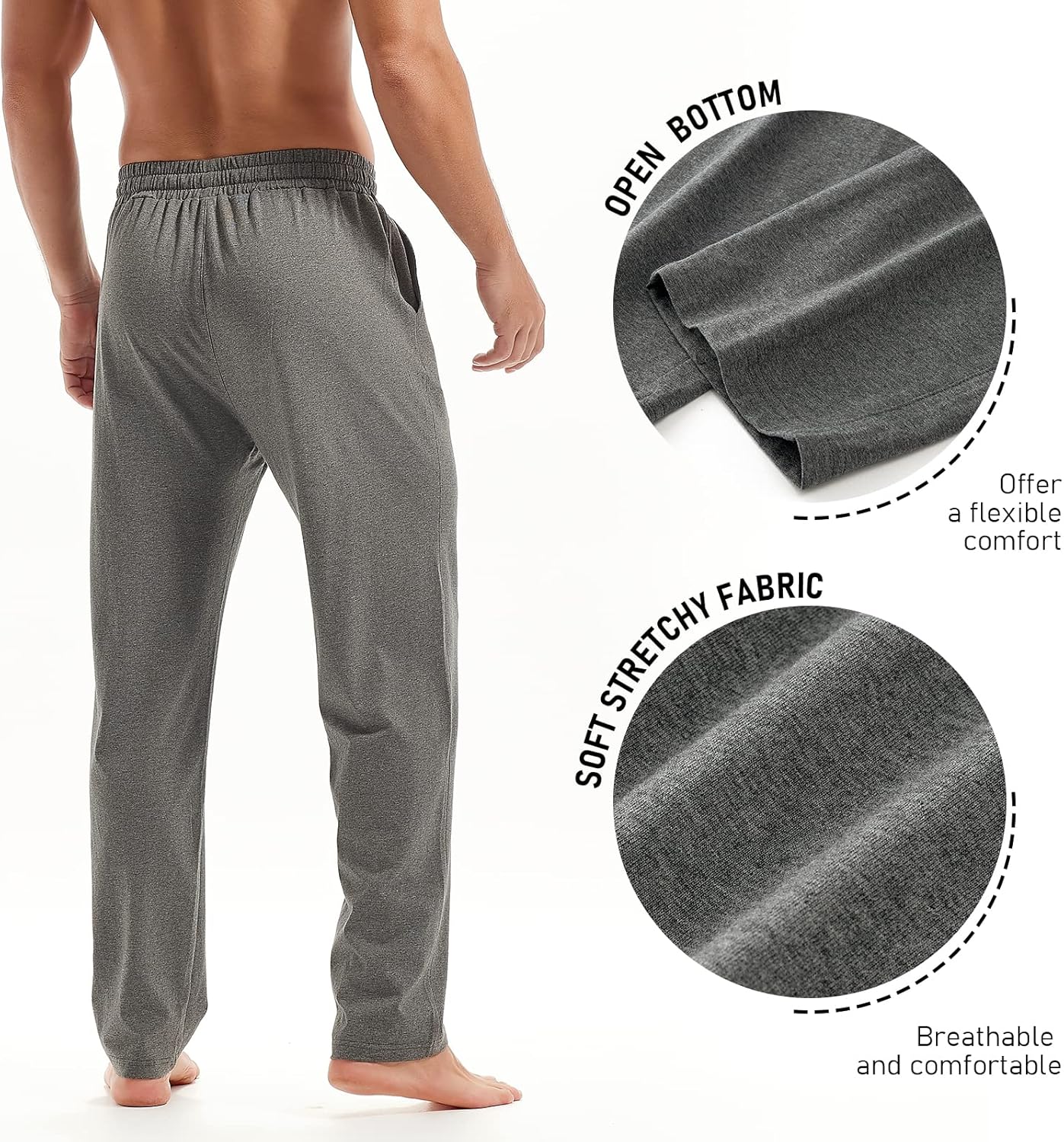 AMY COULEE Mens Cotton Yoga Pants Running Workout Lightweight Sweatpants Open Bottom Lounge Pants with Pockets - Image 5
