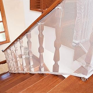 Child Safety Net - 10ft L x 2.5ft H, Balcony, Patios and Railing Stairs Netting, Safe Rail Net for Kids/Pet/Toy, Sturdy Mesh Fabric Material (White)