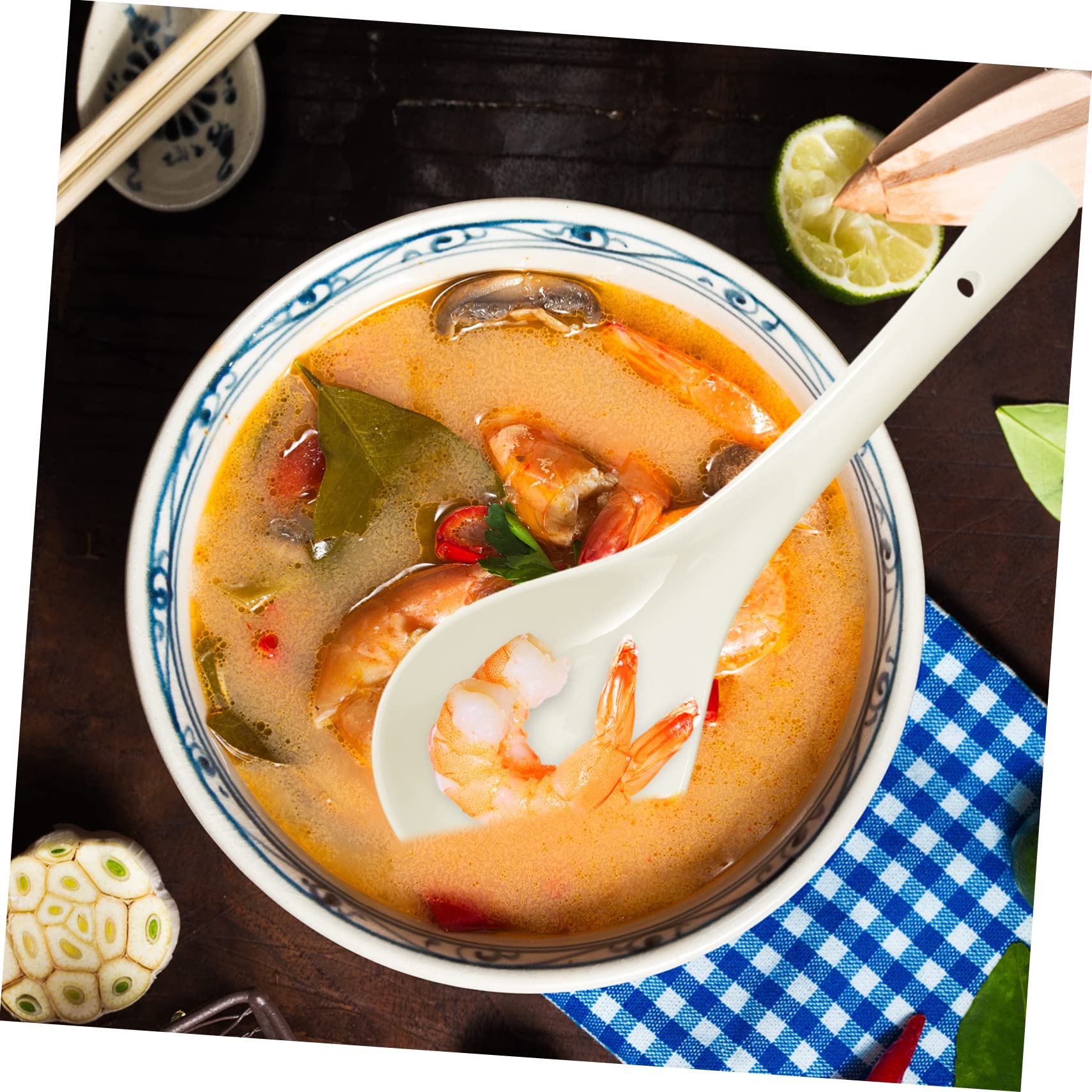 Juego de 2 Cucharas Grandes de Porcelana, de Cerámica de Color Blanco, Profundas y Resistentes, para Servir Sopa en Casa y Hoteles