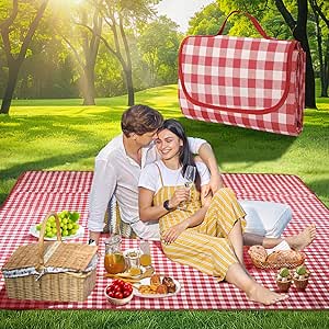 Coperta Picnic Impermeabile 200x200cm SRJEQC - Telo Da Prato Portatile Con Maniglia, Ideale Per Spiaggia E Campeggio