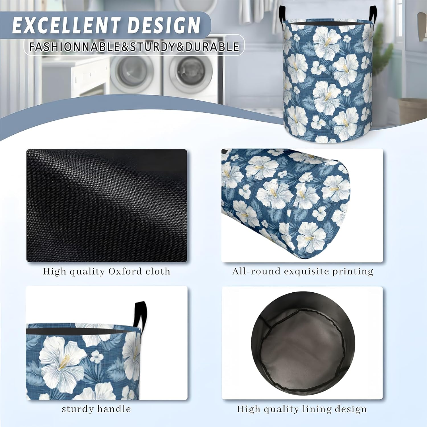 Elegant Swan with Blooming Roses Flowers Laundry Basket with Handles, 19.7"x15.7" Clothes Foldable Laundry Hamper Organizer for Dorm Nursery Bedroom Bathroom Decor, Toy Storage Bin for Kids