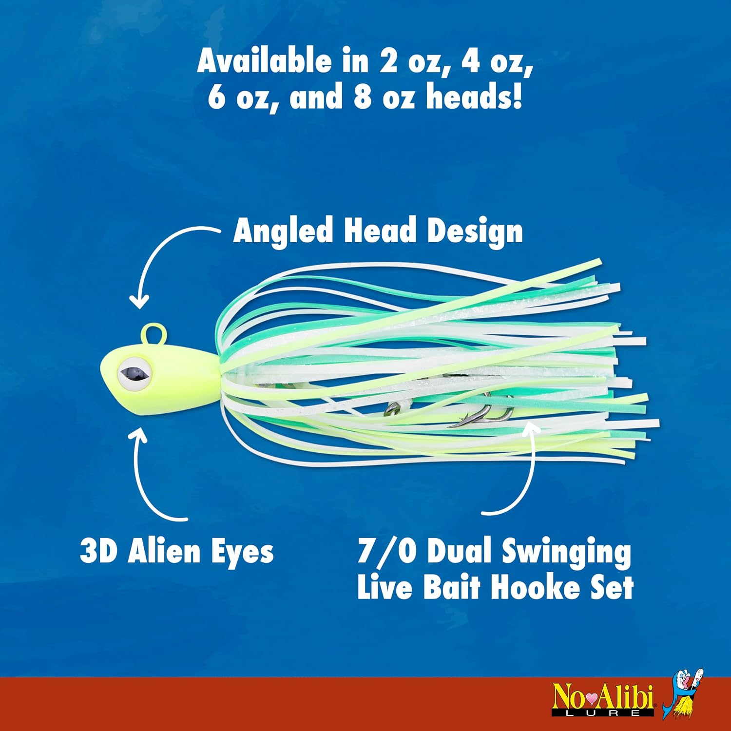 No Alibi Alien Jig Offshore Series – Pre-Rigged Swinging Hook Jig for Saltwater Bottom Fishing – Fast-Sinking, Upright-Landing Design – 2 oz, 4 oz, 6 oz, 8 oz – for Tuna, Snapper, Grouper, & More