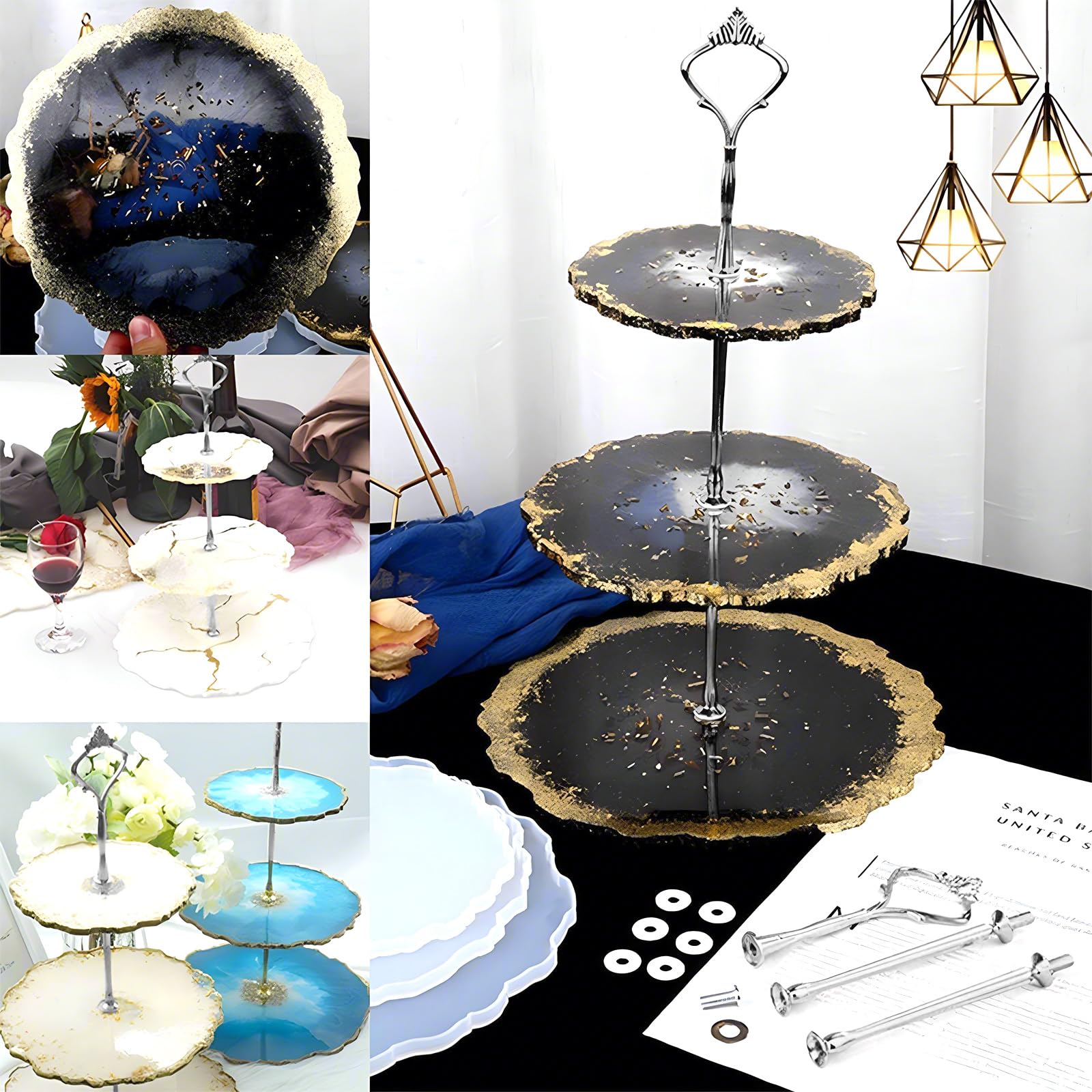 LPZMPZ Supporto per Vassoi Torte a Livelli, Set di 6 Aste per Alzate, Torta Supporto per Vassoi per Torta Nuziale, Aste per Torte in Metallo, per Matrimoni, Feste, Serate e Compleanni(Argento)