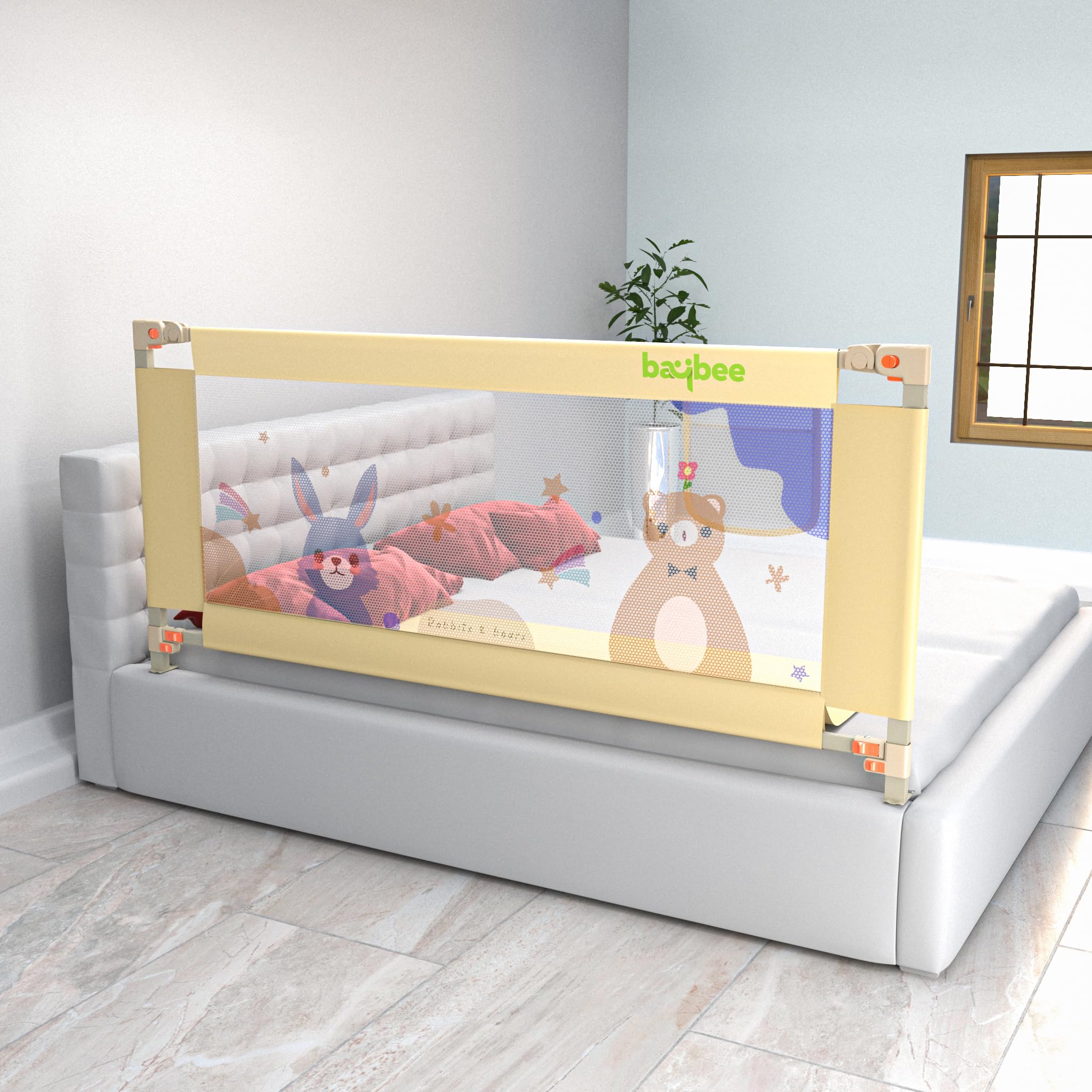 BAYBEE Baby Bed Rail Guard for Baby Safety with 28 Height Adjustable, Portable Bed Side Protector for Babies Falling | Foldable Single Bed Railing for Baby Toddler (1 Side, Beige, 200x80cm)-image-34