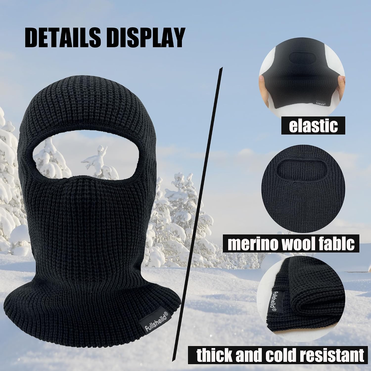Winter Wool Balaclava Knit Ski Mask Beanie for Men Women 2 in 1 Balaclava Beanie Hat Warm Full Face Ski Mask