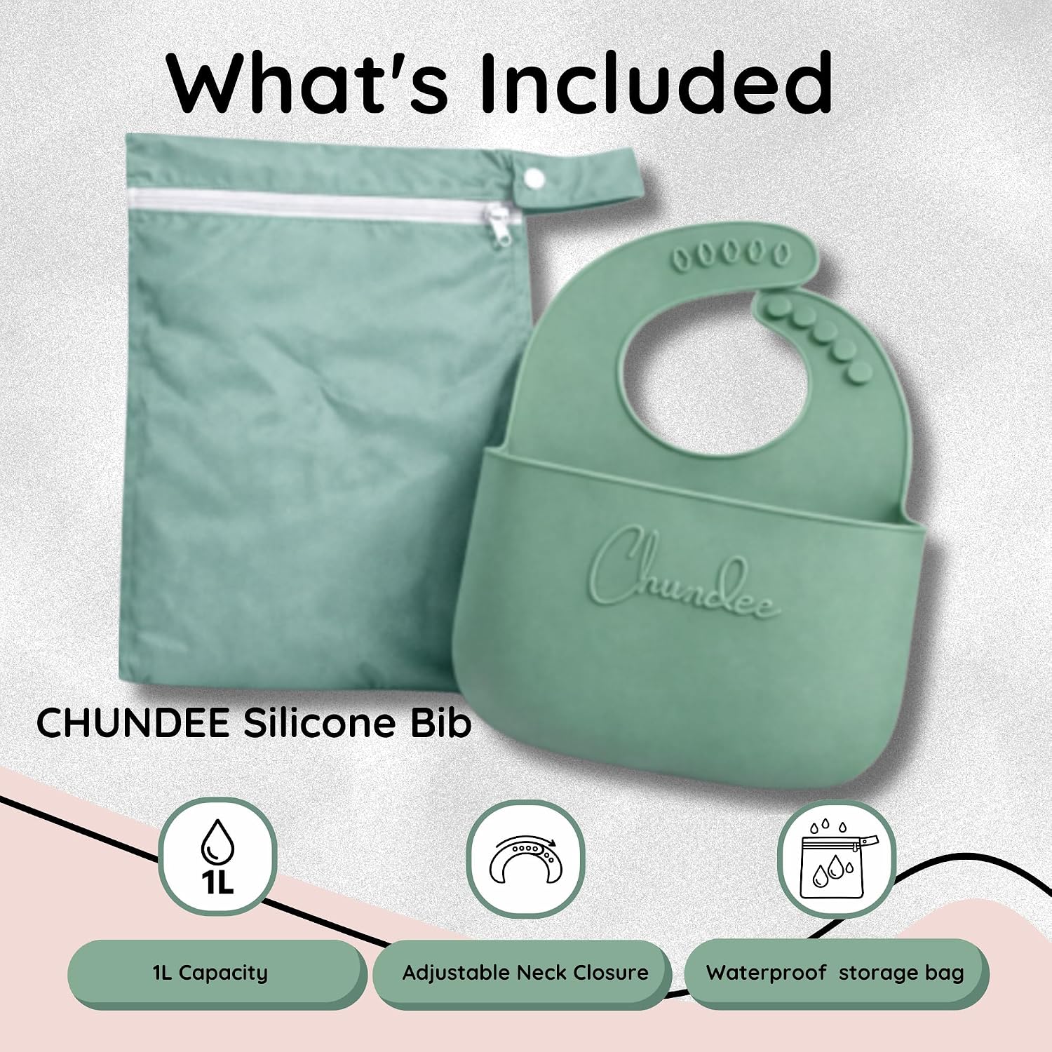 Original and Viral Vomit Silicone Bibs for Babies & Toddlers (12 Months to 5 Years) | 1L Capacity, Adjustable Neck, Splashback Design, Dishwasher Safe | Waterproof Bag Included (Green)