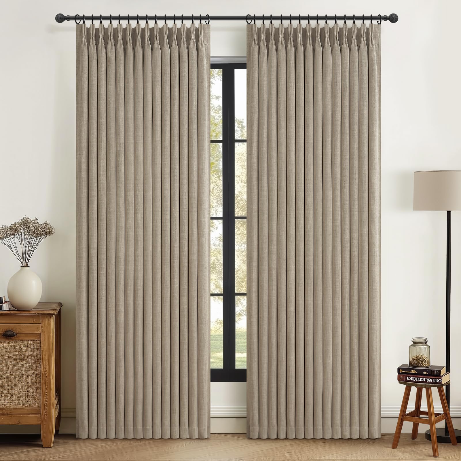 PleatedDrapes Unique Burlywood Birch Curtains 78 Inches Long for Dining Room 2 Panels Set, Full Black Out Pinch Pleated Double Layer Linen Blend Drapes Energy Efficient Blackout Curtain 40 x 78 Inch