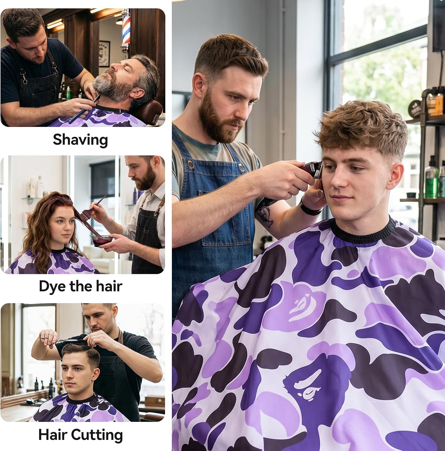 69 × 56 in Barber Cape with Elastic Neckline Waterproof Hair Styling Cover Large Size Purple Poly Pongee Hairdressing Apron Adjustable Snap Closure for Salon/Home Use