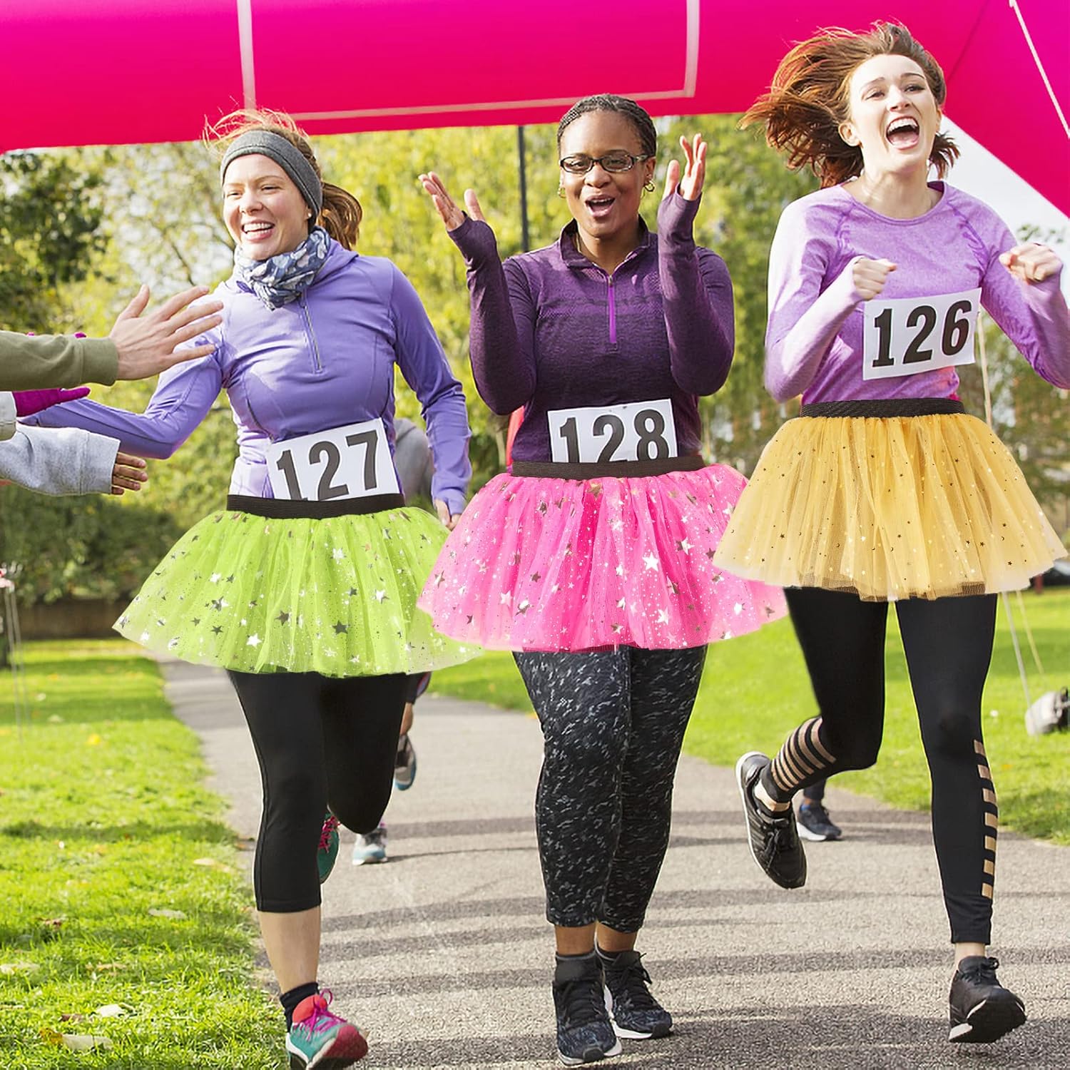 Ibeauti 6 Pack Runner Tutu Skirts Women Tulle Skirt 3 Layered Elastic Puffy Tutus 80s Halloween Costume