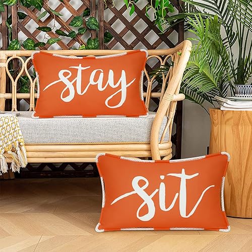 Miniatura 3 de Juego de 2 fundas de almohada para exteriores de 12 x 20 pulgadas, impermeables, color naranja, para patio, porche, muebles, sofá, sillón, sillón,