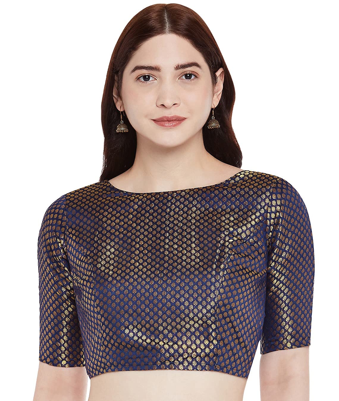 studio shringaar Women's Brocade Saree Blouse with Elbow Length Sleeves-picture-23