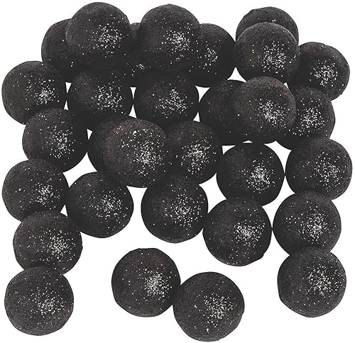 Fun Express Bolas de espuma negra con purpurina de 0.75 pulgadas de diámetro, relleno de jarrón, decoración del hogar, decoraciones de fiesta,