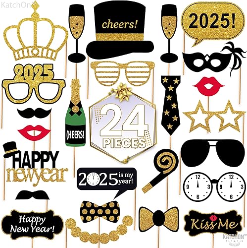 Miniatura 2 de KatchOn, Accesorios para cabina de fotos de Nochevieja 2025 – Paquete de 24, recuerdos de fiesta con purpurina 2025 | Accesorios para cabina de