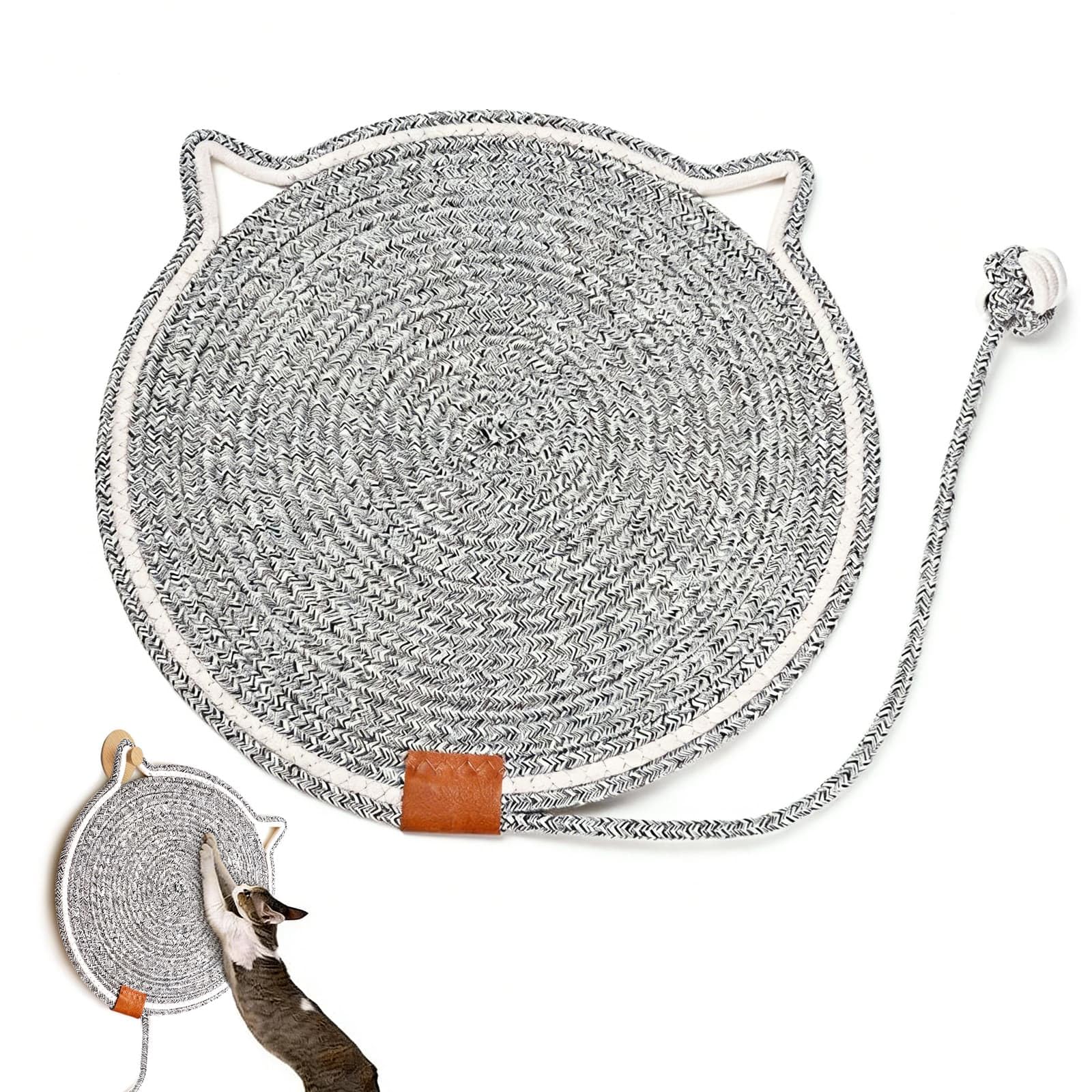 Cat Scratching Mat, 43cm/16.9'' Cat Scratcher Board with Cotton Ball, Round Cat Toys for Indoor Cats, Furniture Protector for Floor, Walls, Sofa, Carpet, Couch (White-gray)