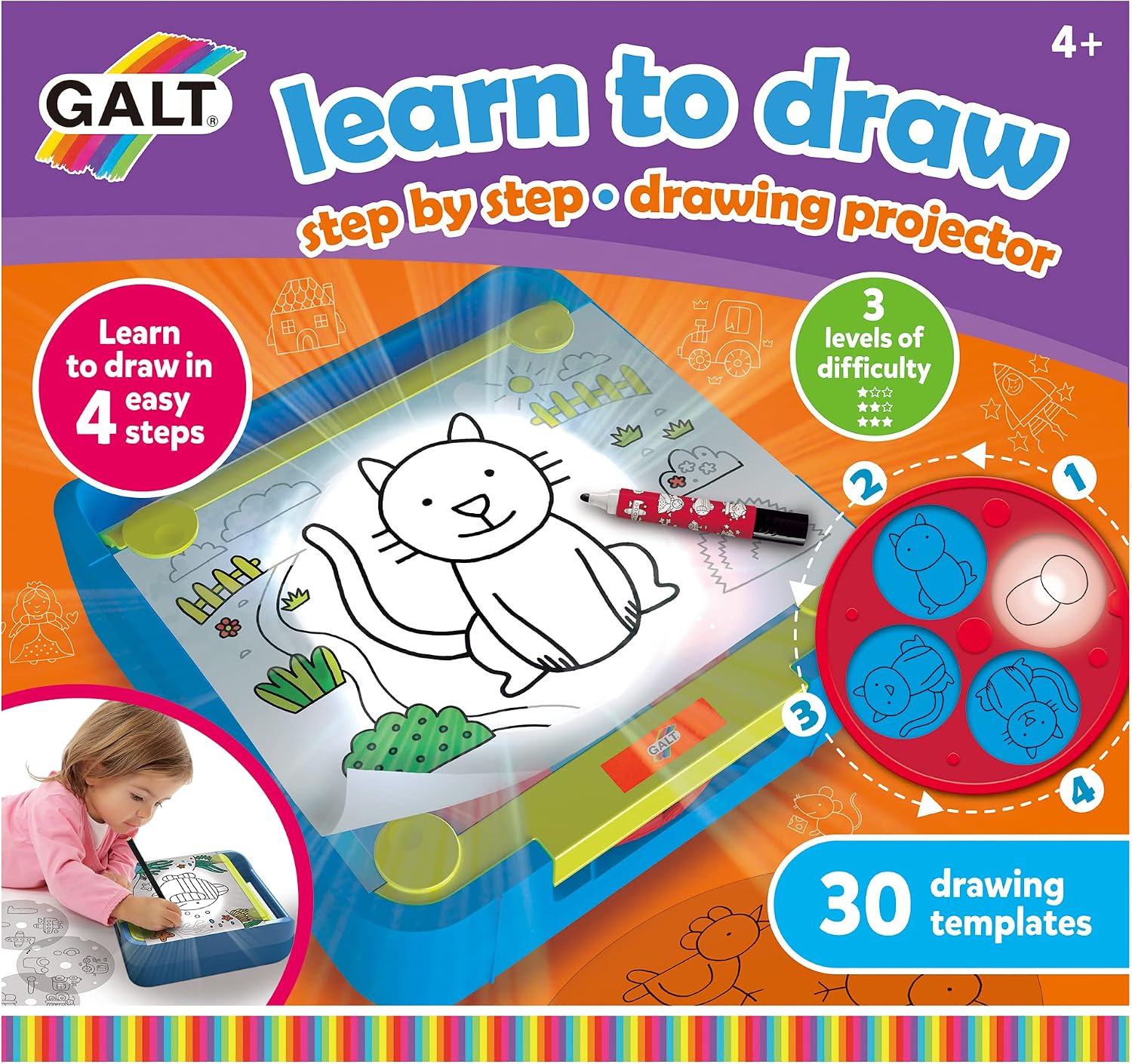 Galt Toys, Learn to Draw, Step by Step Drawing Lightbox Kit, Ages 4 Years Plus