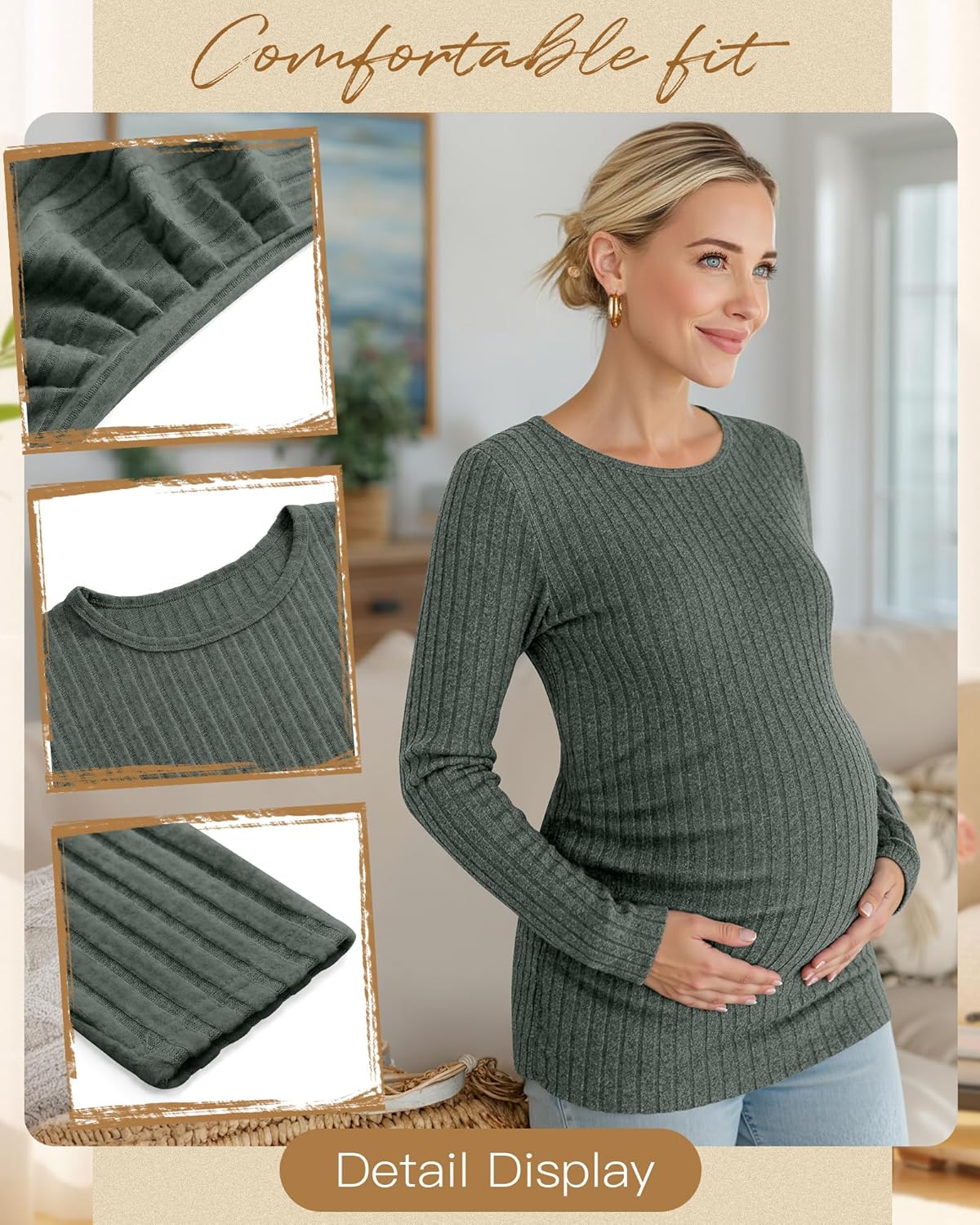 3 Pack Maternity Shirts Ribbed Long Sleeve Maternity Sweater Crew Neck Pregnancy Clothes for Women Thermal Top - Image 4