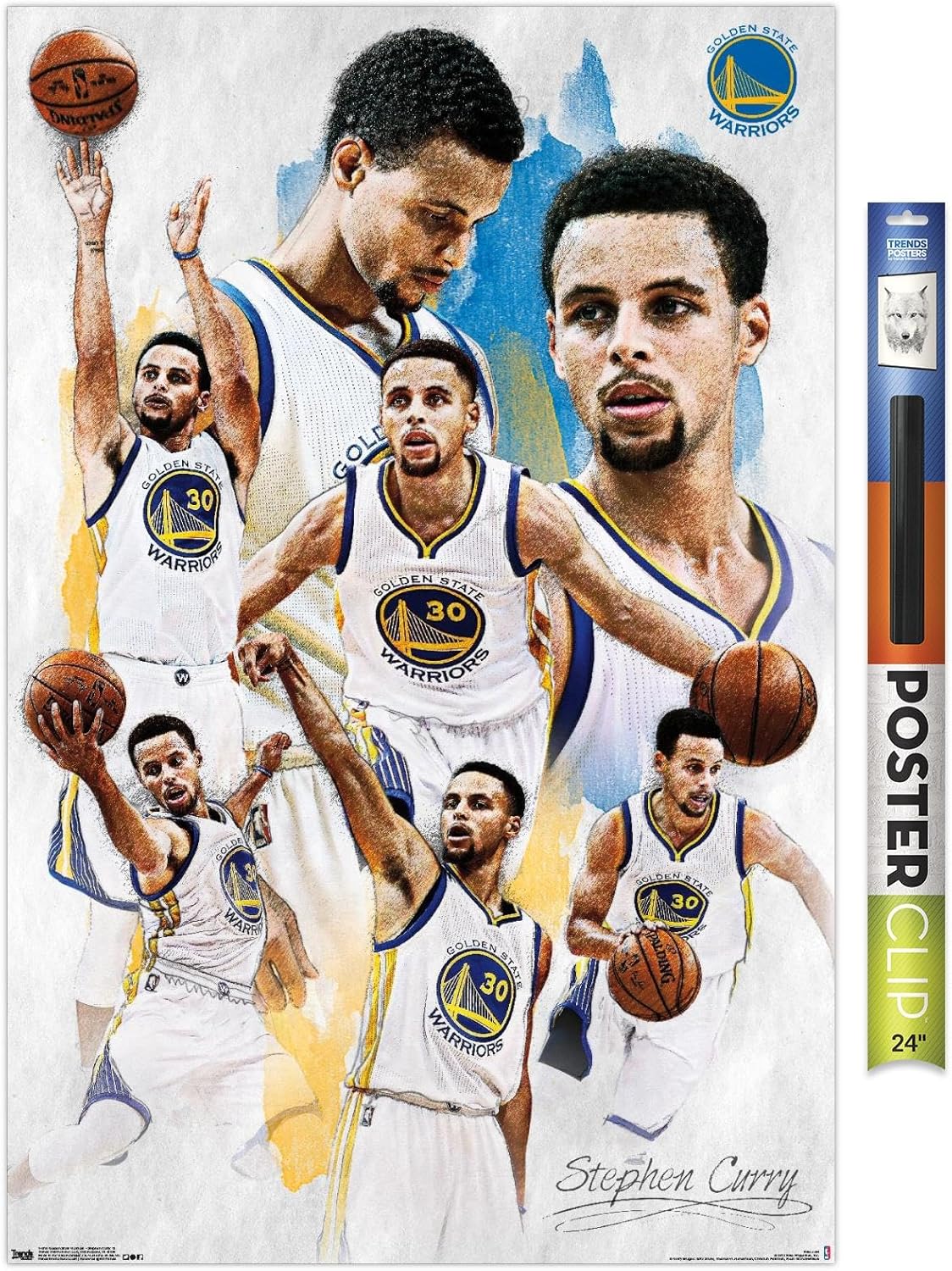 Trends International NBA Golden State Warriors - Stephen Curry 16 Wall Poster, 22.375" x 34", White Framed Version