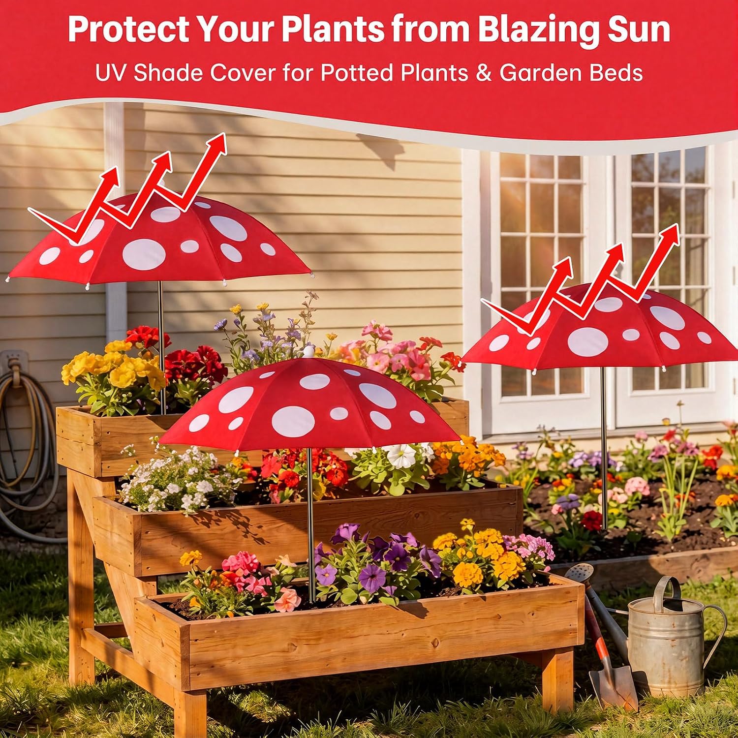 Gilprop 3 Pack 23.6" Plant Shade Umbrellas for Outdoor Plants, Mushroom
