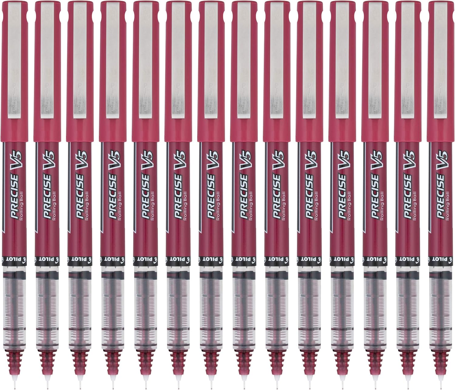 Pilot, Precise V5, Capped Liquid Ink Rolling Ball Pens, Extra Fine Point 0.5 mm, Burgundy, Pack of 14