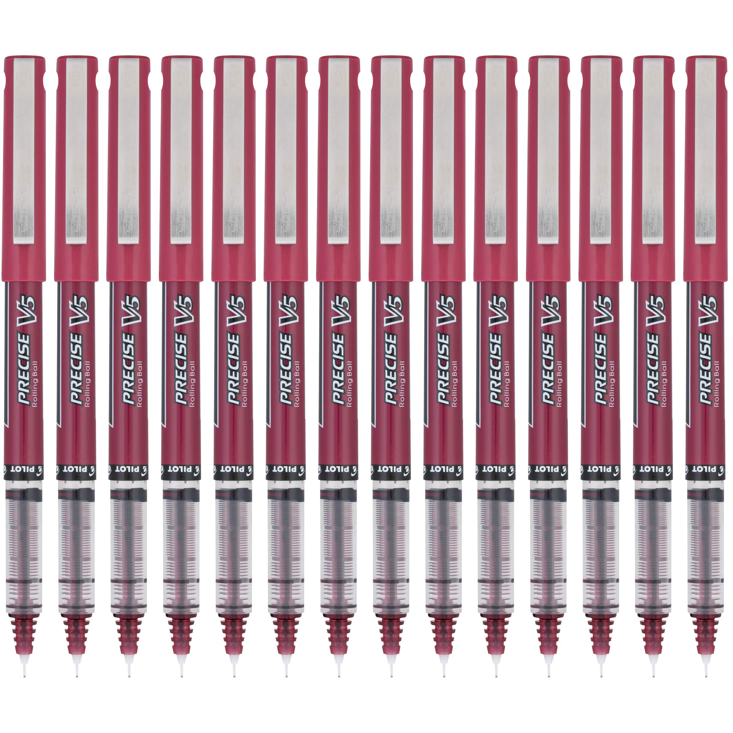 Pilot, Precise V5, Capped Liquid Ink Rolling Ball Pens, Extra Fine Point 0.5 mm, Burgundy, Pack of 14