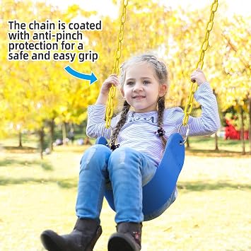 EVA Soft Plastic Swing Set, AGPTEK Swing Seat with 66 Inch Heavy-Duty Rust-Resistant Chains-Blue
