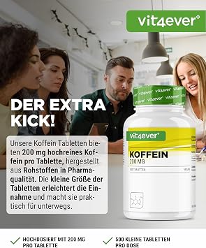 caffeine tablets each with 200 mg 500 tablets laboratory tested active ingredient content and purity without unwanted additives high dose vegan premium quality