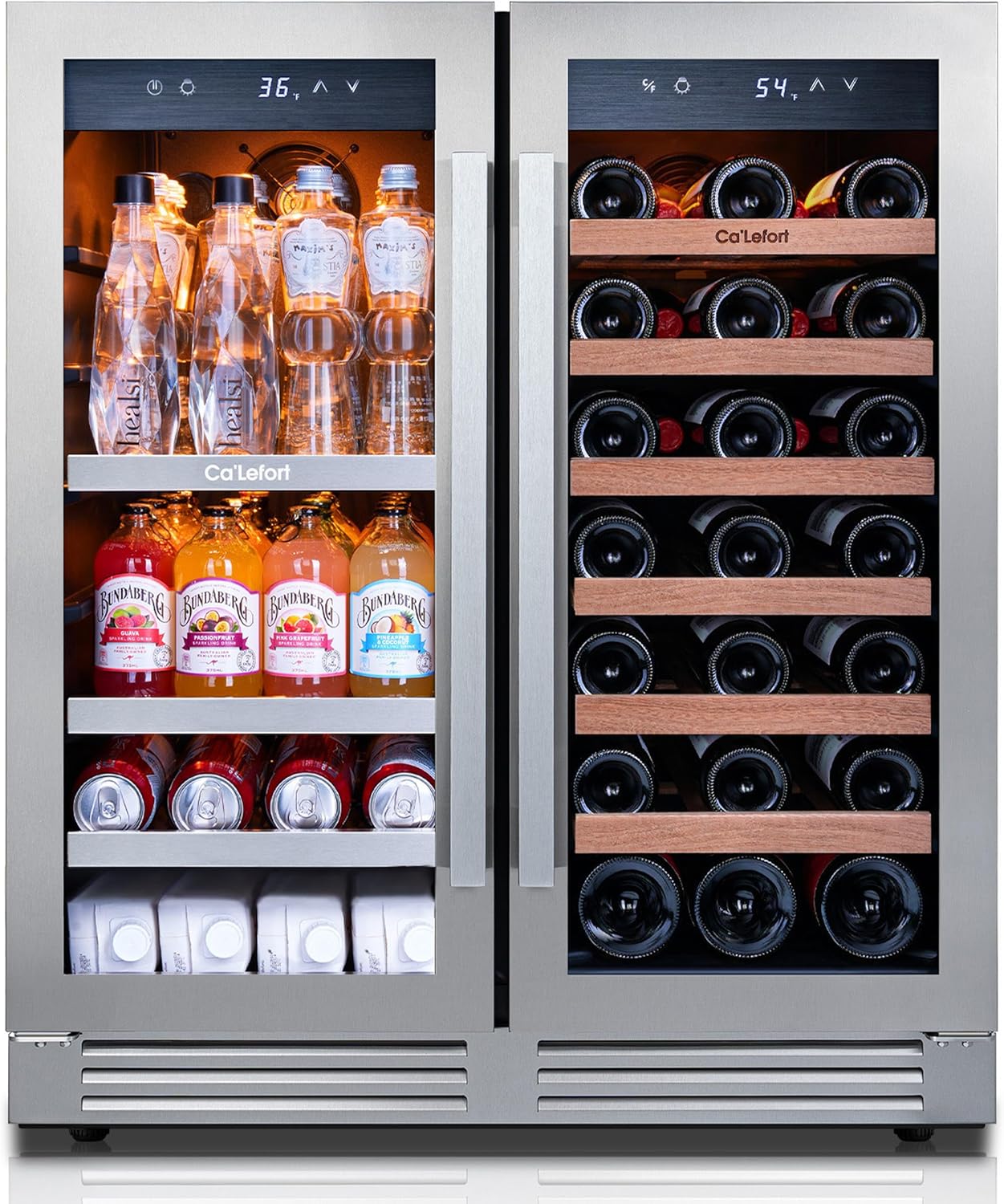 Ca’Lefort Refrigerador de vino y bebidas de 30 pulgadas, refrigerador de vino para 80 latas y 33 botellas, nevera de vino de doble zona de 36-72 F,