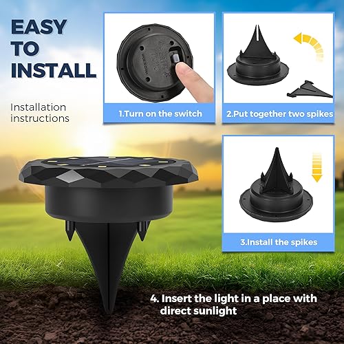 Miniatura 6 de SOLPEX Mini luces solares de tierra, paquete de 12 luces solares impermeables para exteriores, iluminación de paisaje para jardín, camino, entrada,