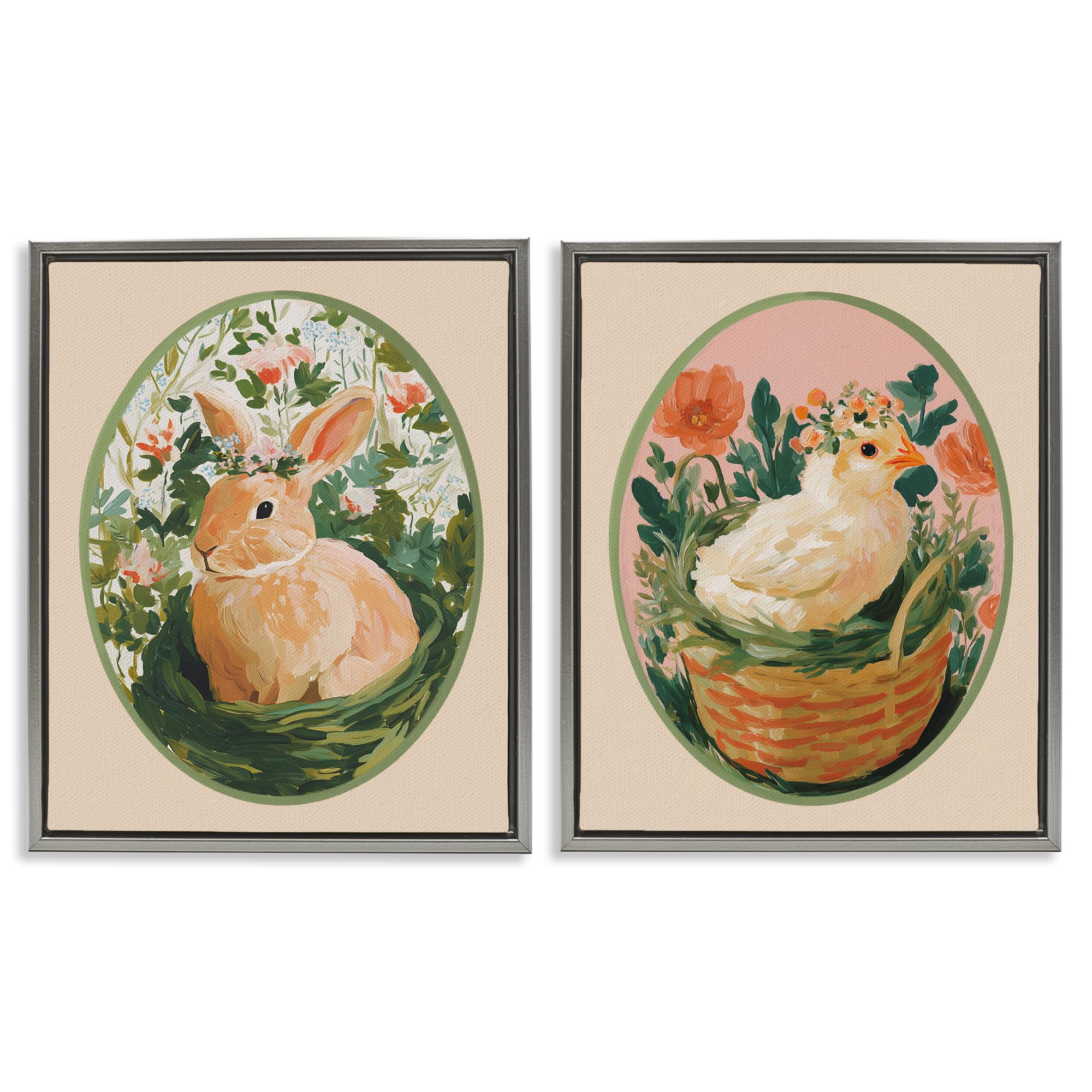 Stupell Industries Luster Gray (Matte) 'Bloom Nest Animals', 2Pc Floating Frame Art Set 2, Gray, 25 X 31 Inches, Easy To Hang And Sturdy, Made In Usa, By Yen