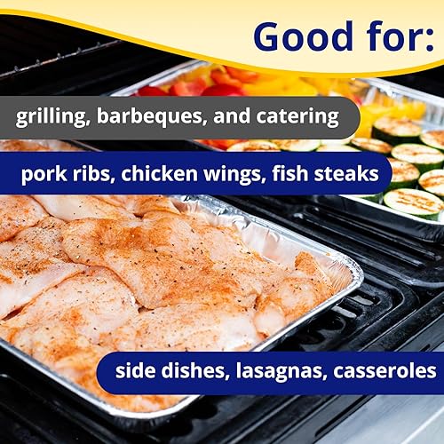 Miniatura 7 de IDL Packaging Sartenes de aluminio de tamaño completo para mesa de vapor, poco profundas, 21 x 13 x 1.5 pulgadas (paquete de 10)  Sartén desechable