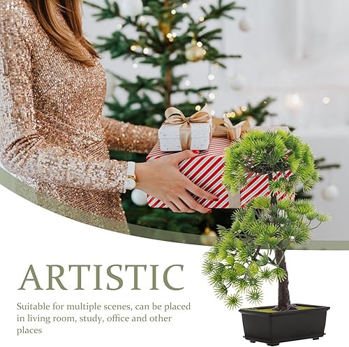 Miniatura 8 de Angoily Plantas artificiales de interior Bonsái de pino artificial en maceta, exhibición de escritorio, maceta de árbol falso, planta de bonsái de
