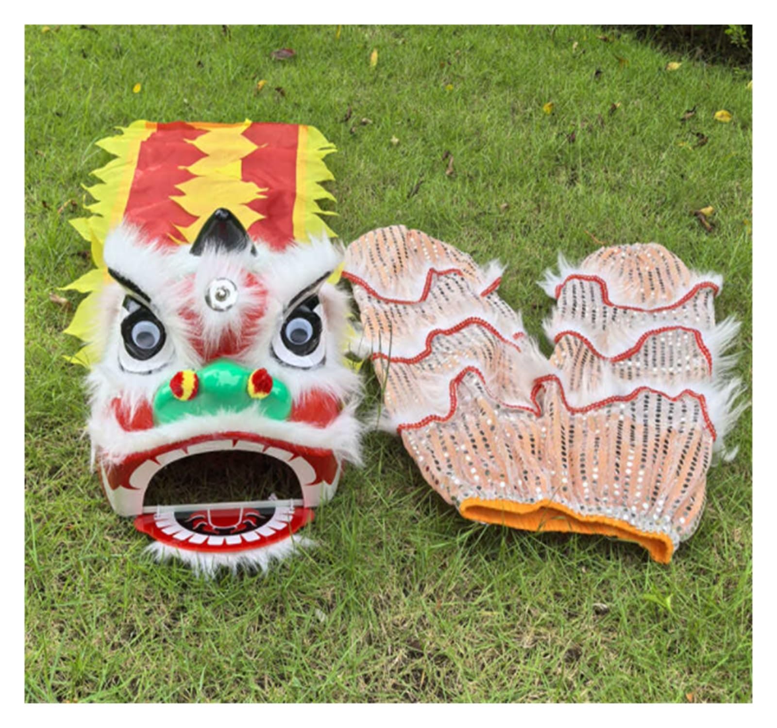 Krxsobnv D Lion Ance Clothes, Hea Colorful Lion Performance Props Traditional Outdoor Sports