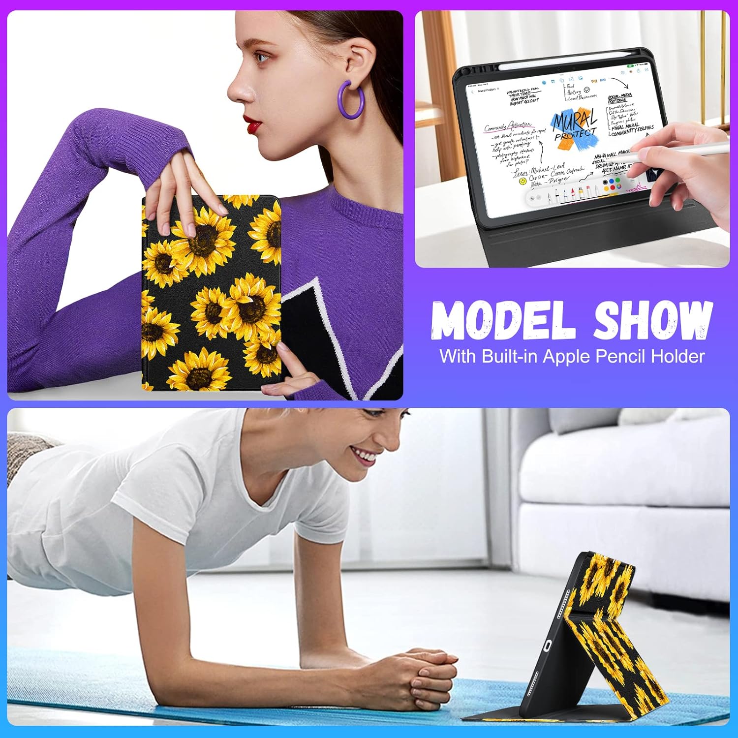 for iPad 10th Generation Case 10.9 Inch, for iPad 11th(A16) 2025 Girls Cute Women Folio Cover Pencil Holder Sunflower Aesthetic Design Girly Kawaii Teens Unique Tablet Cases for Apple 10/11 - Image 6