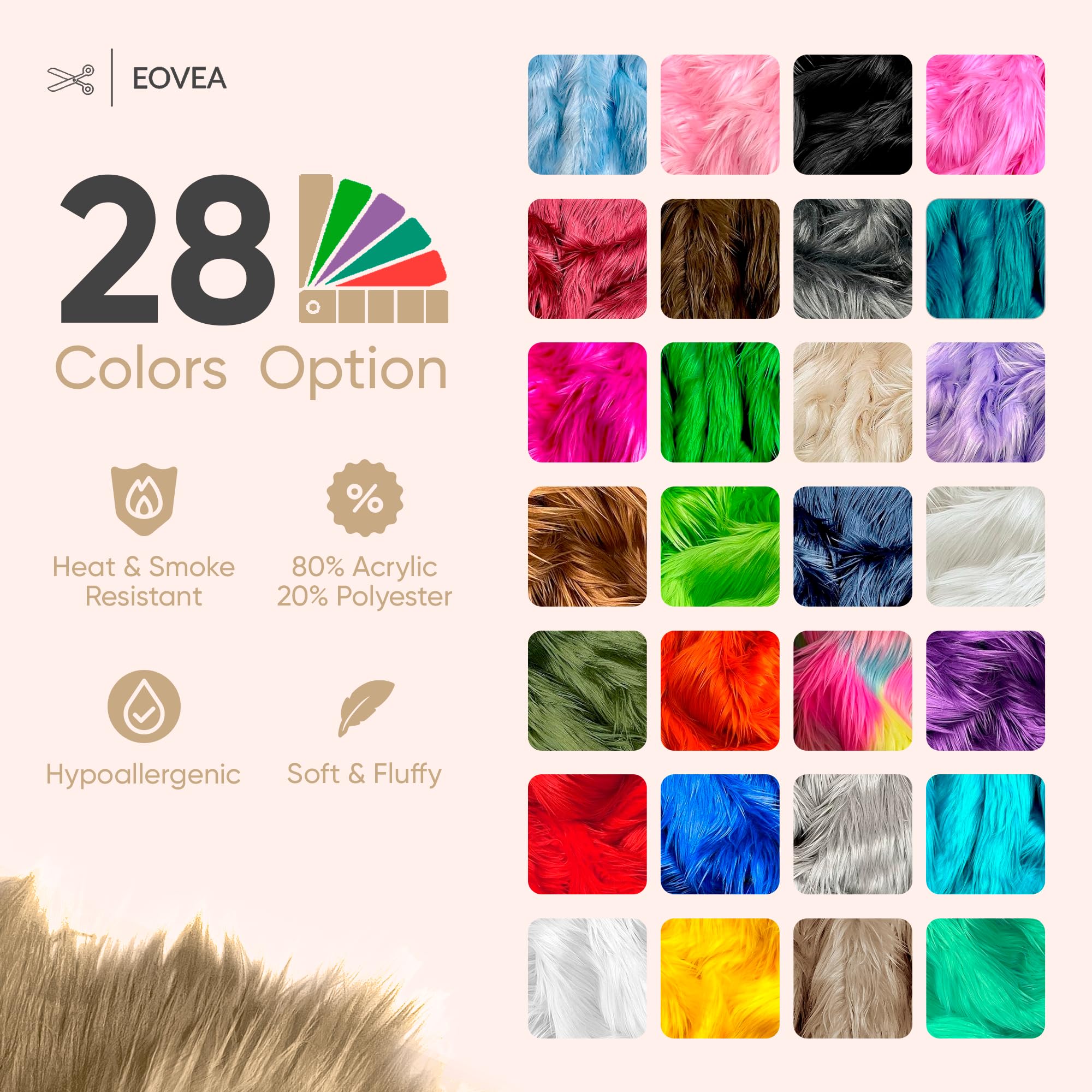 EOVEA Shaggy Faux Fur Fabric by The Yard – 60” Wide | Fluffy, Soft Fake Fur Material for Sewing, Crafts, Costumes, Upholstery & Home Decor | Long Pile Plush Fabric(One Yard, Beige): Chocolate 20 Yards