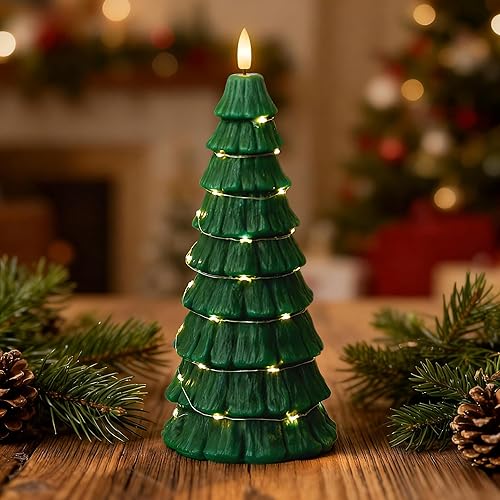 Velas de árbol de Navidad con control remoto, velas de Navidad sin llama con cadena de estrellas incrustadas, velas que funcionan con pilas, velas