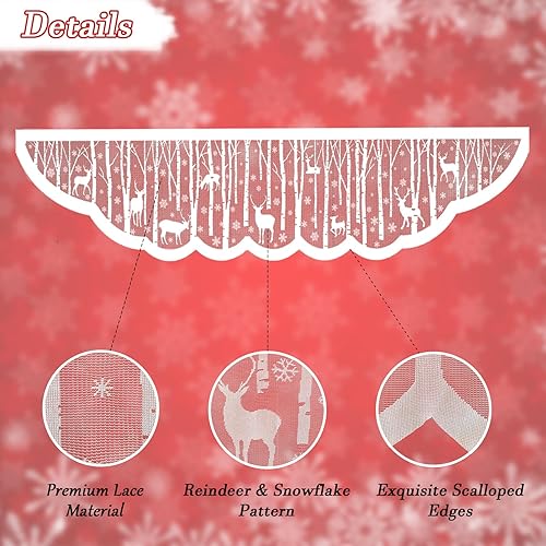 Miniatura 8 de White Christmas Fireplace Mantel Cover  Lace Reindeer Snowflake Mantle Scarf Garland Runner Decor - Xmas Fireplace Decorations for Living Room