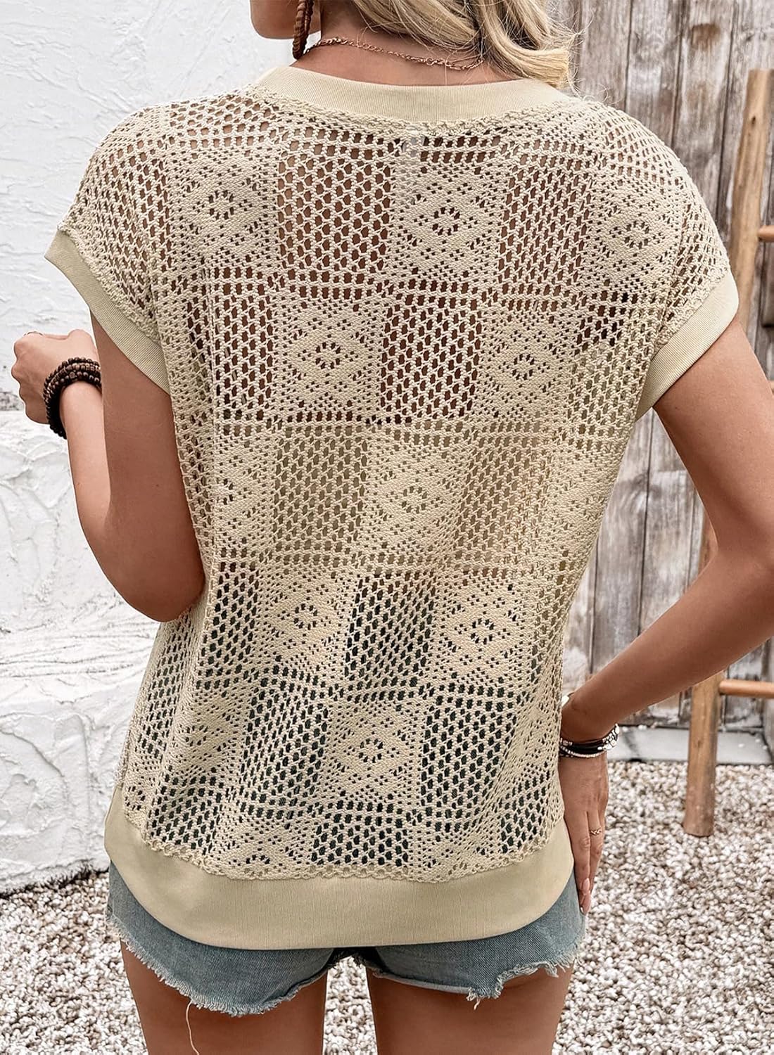 Dokotoo Womens Summer Crochet Tops Cap Sleeve Hollow Out Resort Wear Sweaters Lightweight Beach Vacation Clothes - Image 4