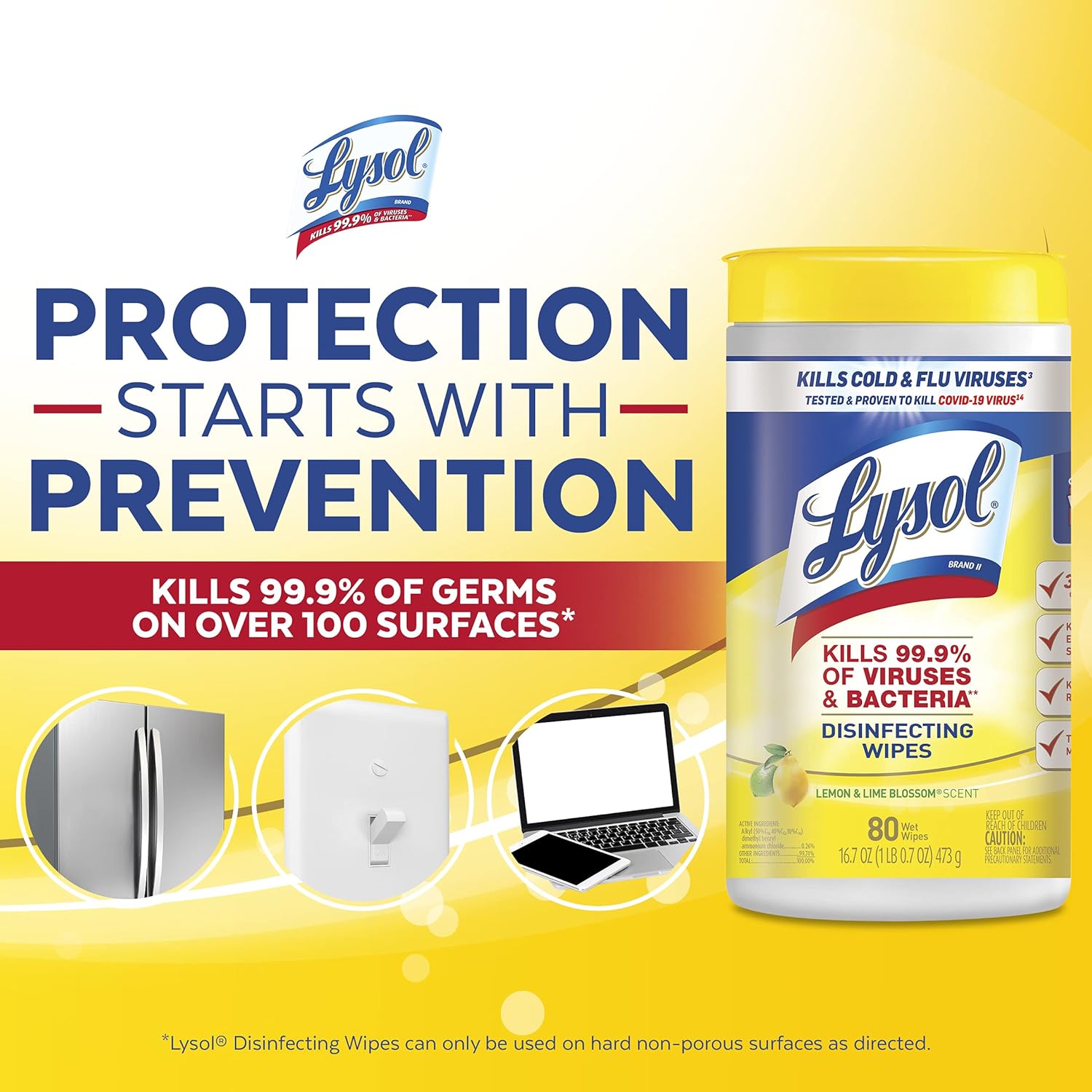 Lysol Disinfectant Wipes, Multi-Surface Antibacterial Cleaning Wipes, For Disinfecting and Cleaning, Lemon and Lime Blossom, 80 Count (Pack of 1) : Health & Household