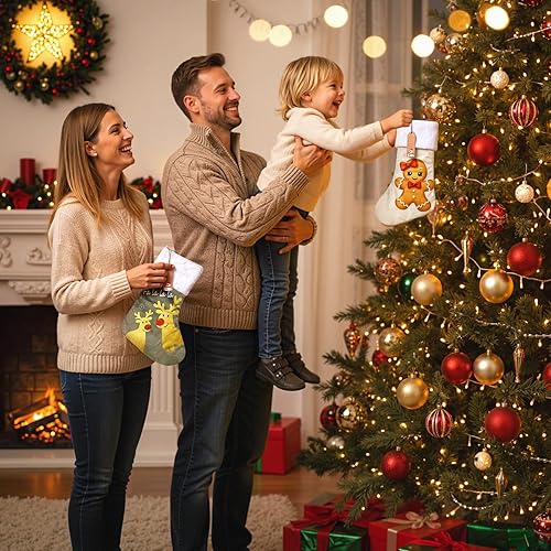 Miniatura 7 de Medias de Navidad personalizadas grandes estampadas, medias festivas para chimenea, fiesta de Navidad y decoración de regalo (galletas y renos,