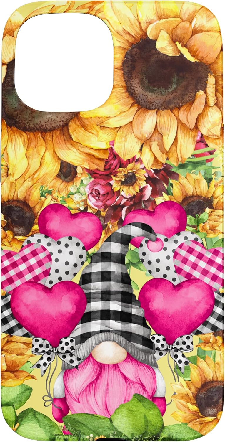 Cute Sunflower Pattern for Women Pink Valentines Gnome Case for iPhone 17