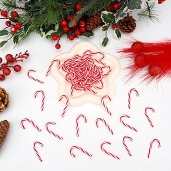 Christmas Mini Candy Canes for Crafts Plastic Candy Cane Ornaments Charms Decor Christmas Miniatures for Craft for Tree Hanging DIY Xmas(Red and White)