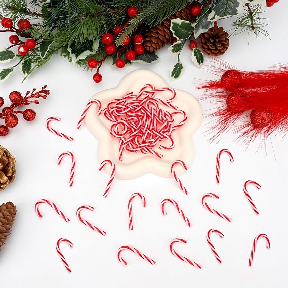 Christmas Mini Candy Canes for Crafts Plastic Candy Cane Ornaments Charms Decor Christmas Miniatures for Craft for Tree Hanging DIY Xmas(Red and White)