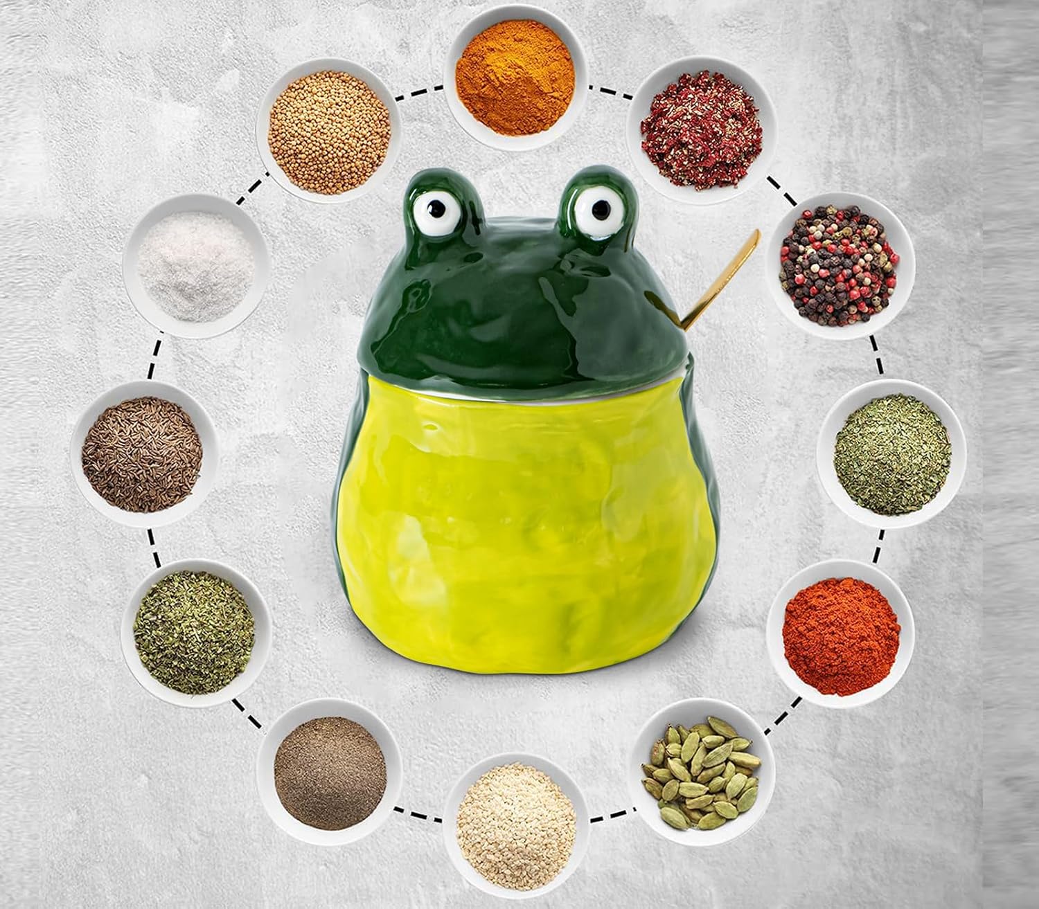 dgudgu Frog Salt Cellar With Lid And Spoon Ceramic Salt Container Green Salt Box Cute Salt Containers For Countertop– Elegant Salt Holder For Countertop