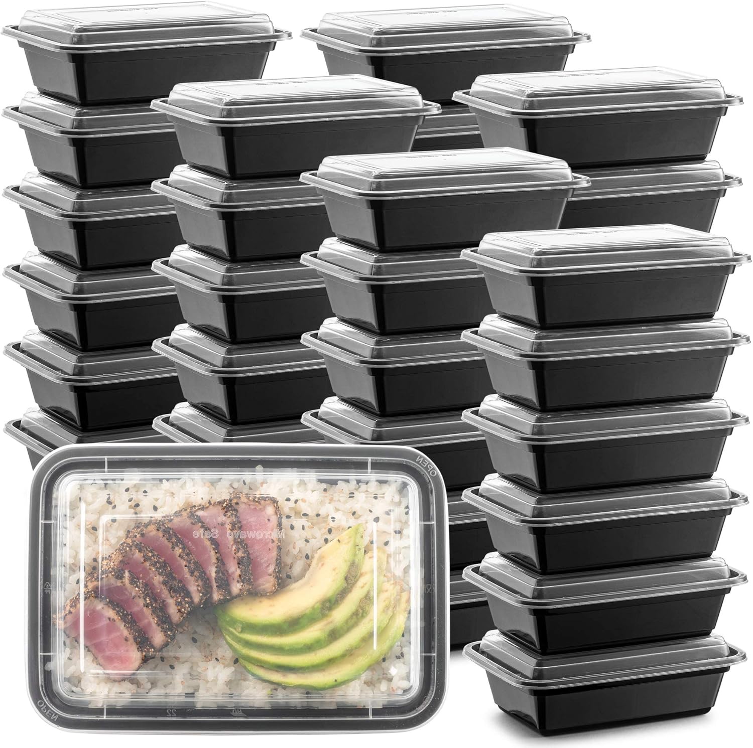 50-Pack Reusable Meal Prep Container Microwave Safe Food Storage Containers with Lids, 24 OZ - 1 Compartment Take Out Disposable Plastic Bento Lunch Box To Go, BPA Free - Dishwasher & Freezer Safe